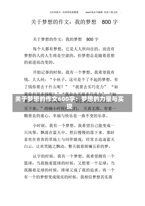 关于梦想的作文600字：梦想的力量与实现